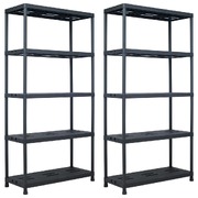 Storage Shelf Racks 2 pcs Black 260 kg 90x40x180 cm Plastic