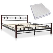 Bed with Memory Foam Mattress Black Metal 153x203 cm Queen