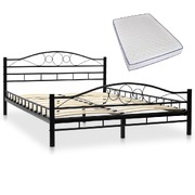 Bed with Memory Foam Mattress, Black Metal  Double