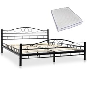 Bed with Memory Foam Mattress Black Metal 153x203 cm Queen