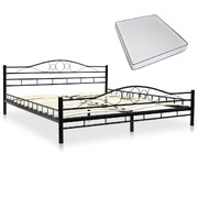 Bed with Memory Foam Mattress Black Metal 183x203 cm King