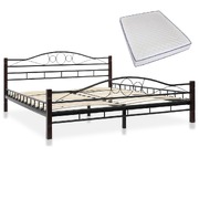 Bed with Memory Foam Mattress Black Metal 153x203 cm Queen