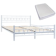 Bed with Memory Foam Mattress -White Metal  Double