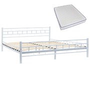 Bed with Memory Foam Mattress White Metal 153x203 cm Queen