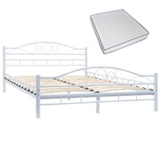 Bed with Memory Foam Mattress White Metal 137x187 cm Double