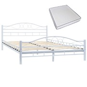 Bed with Memory Foam Mattress White Metal  Double