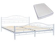Bed with Memory Foam Mattress White Metal 153x203 cm Queen