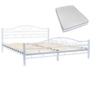 Bed with Memory Foam Mattress White Metal  Queen