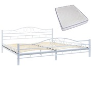 Bed with Memory Foam Mattress White Metal 183x203 cm King