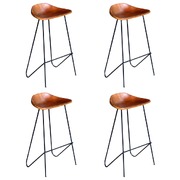 Bar Chairs 4 pcs Brown Real Leather