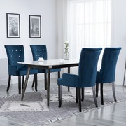 Dining Chair with Armrests 4 pcs Dark Blue Velvet