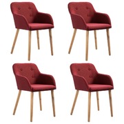 Dining Chairs 4 pcs Wine Red Fabric and Solid Oak Wood