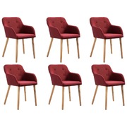 6 pcs Wine Red Fabric and Solid Oak Dining Chairs