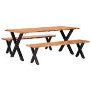 3 Piece Dining Set Solid Oak Wood Natural