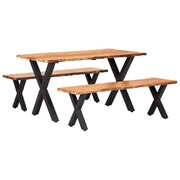 3 Piece Dining Set Solid Oak Wood Natural