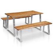 3 Piece Dining Set Solid Acacia Wood Brown