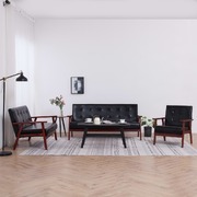 Sofa Set 3 Piece Black Faux Leather