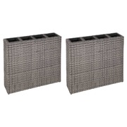 Garden Planter with 4 Pots 2 pcs Poly Rattan Grey
