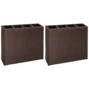 Garden Planter with 4 Pots 2 pcs Poly Rattan Brown