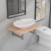 Two Piece Bathroom Furniture Set Ceramic Oak