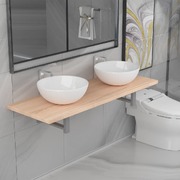 Three Piece Bathroom Furniture Set Ceramic Oak