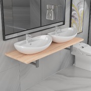 Three Piece Bathroom Furniture Set Ceramic Oak