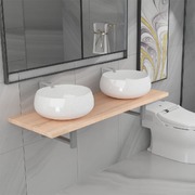 Three Piece Bathroom Furniture Set Ceramic Oak