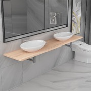 Three Piece Bathroom Furniture Set Ceramic Oak