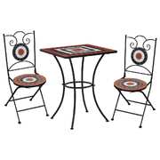 3 Piece Mosaic Bistro Set Ceramic Tile Terracotta and White