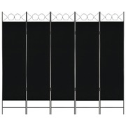 5-Panel Room Divider Black 200x180 cm