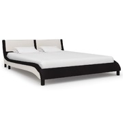 Bed Frame Black and White faux Leather,  Queen