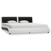 Bed Frame White and Black faux Leather  Queen