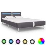 Bed Frame with LED Grey faux Leather Queen