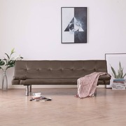Sofa Bed with Two Pillows Brown Faux Leather
