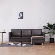 3-Seater Sofa with Cushions Grey Faux Leather