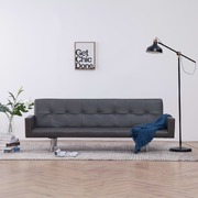 Sofa Bed with Armrest Grey faux Leather