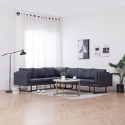 Corner Sofa Grey Faux Suede Leather