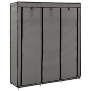Wardrobe with Compartments and Rods Grey