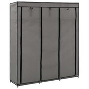 Wardrobe with Compartments and Rods Grey