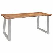 Dining Table Solid Acacia Wood and Stainless Steel