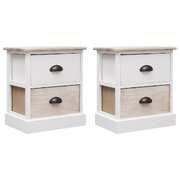 Nightstands 2 pcs White and Natural Paulownia Wood