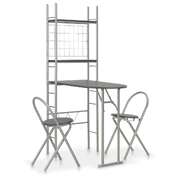 3 Piece Folding Dining Set with Storage Rack MDF Black