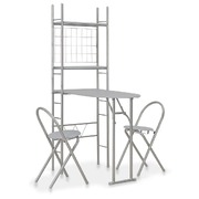 3 Piece Folding Dining Set with Storage Rack MDF Grey