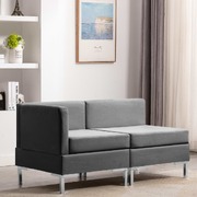 Sectional Corner and Middle Sofas with Cushions Fabric Light Grey