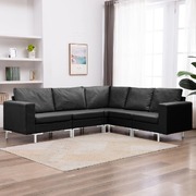 5 Piece Sofa Set Fabric Black