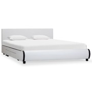 Bed Frame with Drawers White Faux Leather 153x203 cm