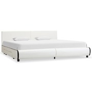 Bed Frame with Drawers White Faux Leather 183x203 cm