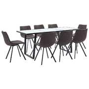 9 Piece Dining Set Brown Faux Leather