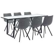 7 Piece Dining Set Grey Faux Leather