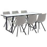 7 Piece Dining Set Light Grey Faux Leather
